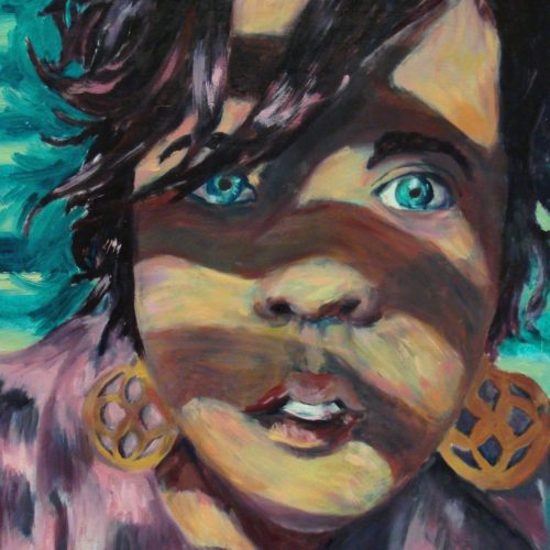 Leslie, oil painting, gold full color oil painting of Leslie, a student at The Vanguard School